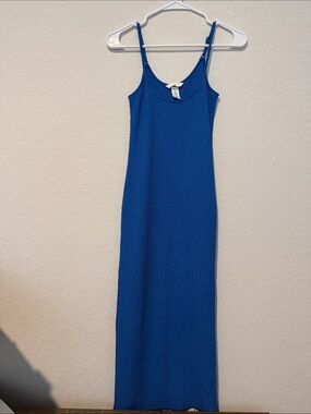 H&M Cobalt Blue Textured Maxi Slip Dress